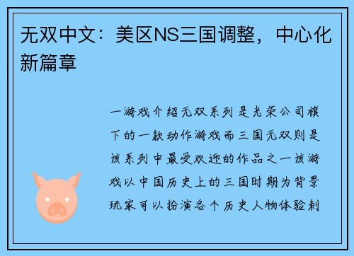 无双中文：美区NS三国调整，中心化新篇章